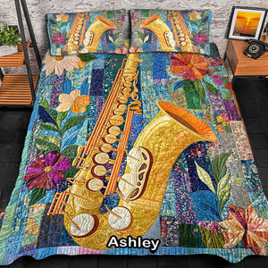 Vibrant Saxophone in Bloom, Personalized Gifts For Saxophone Lovers Quilt Bed Set 04QNQN311224-Homacus