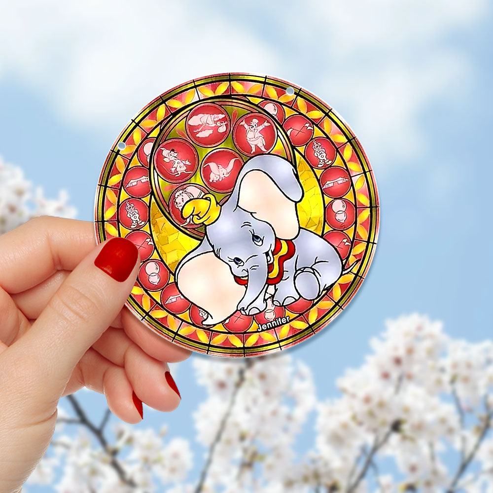 Personalized Gifts For Christmas Suncatcher Ornament 49ACQN240824 Elephant Cartoon-Homacus