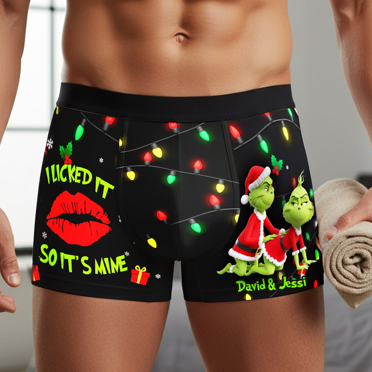 Playful Green Couple Christmas Boxers - Personalized Gifts For Him 02NALU160925-Homacus