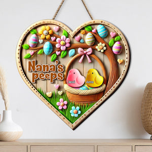 Personalized Gift For Grandmas 2 Layers Wood Sign Adorable Chick Easter Basket 03TGLU050225-Homacus