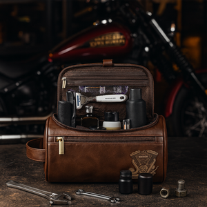 Motorcycle Mechanical Men Leather Toiletry Bag, Personalized Gifts For Bikers 01qhlu190825-Homacus