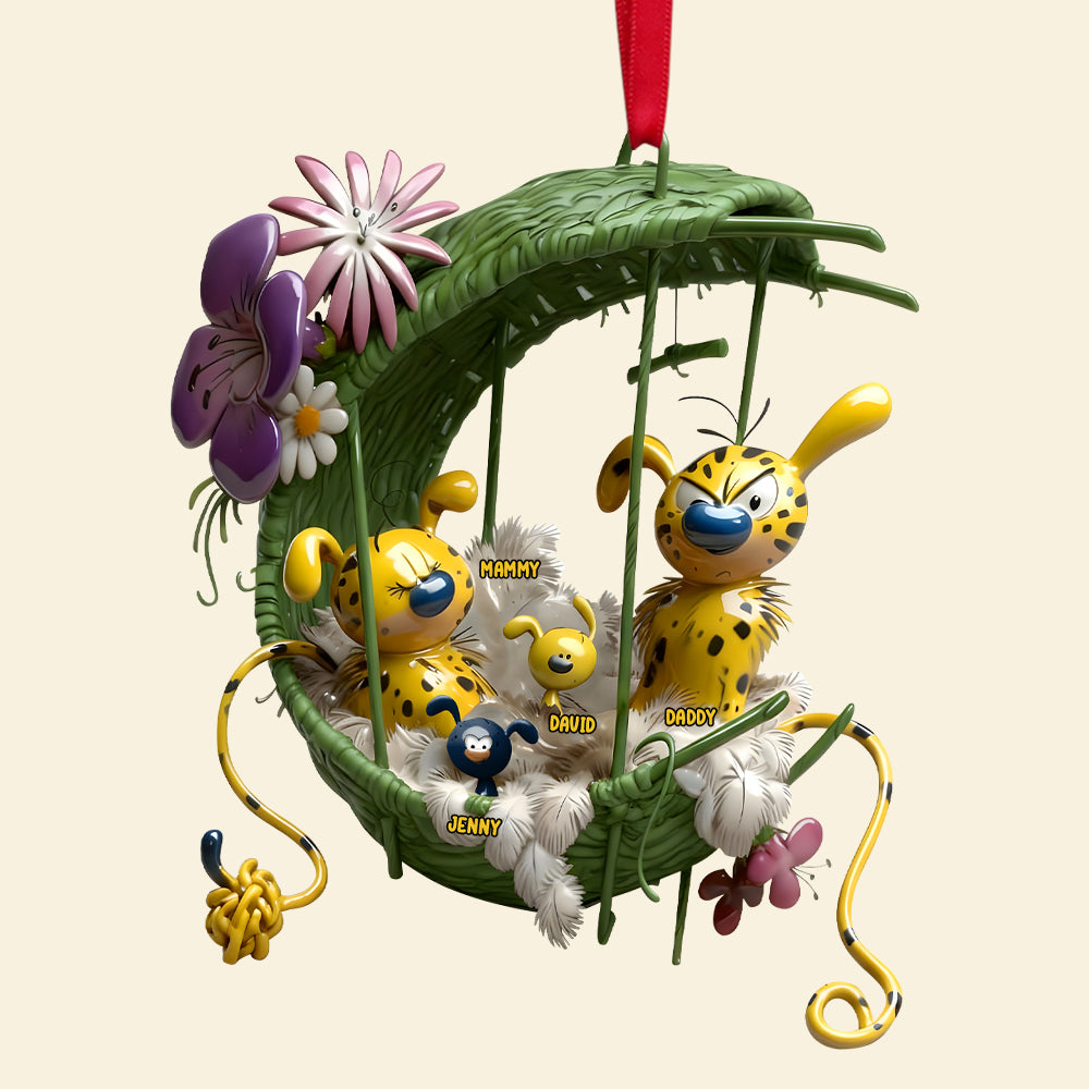 Cozy Spotted Yellow Monkey Family Hanging Nest Ornament, Personalized Gifts For Family 01qhtn061025-Homacus