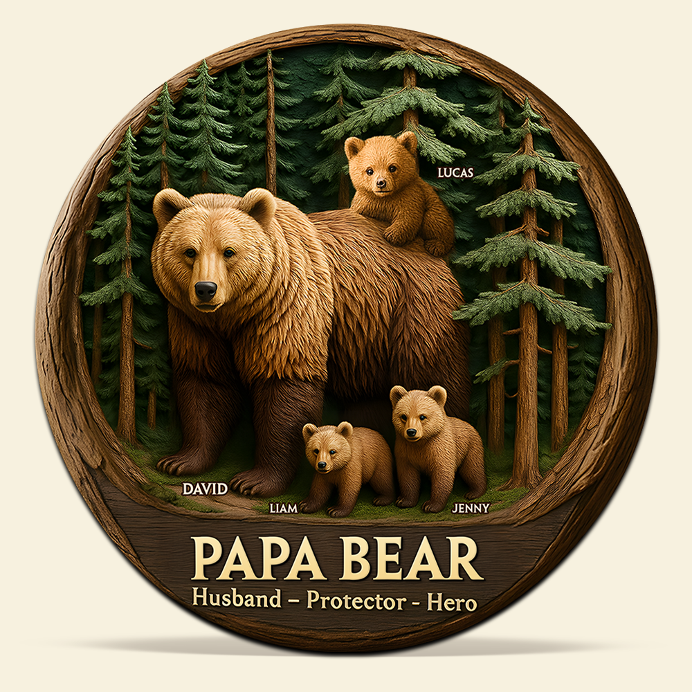 Papa Bear Plaque - Personalized Gifts For Dad 04qhpu140525-Homacus