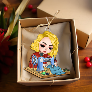 Personalized Gift For Sewing Lovers, Sitting Girl Sewing Ornament 02ACPU121124-Homacus