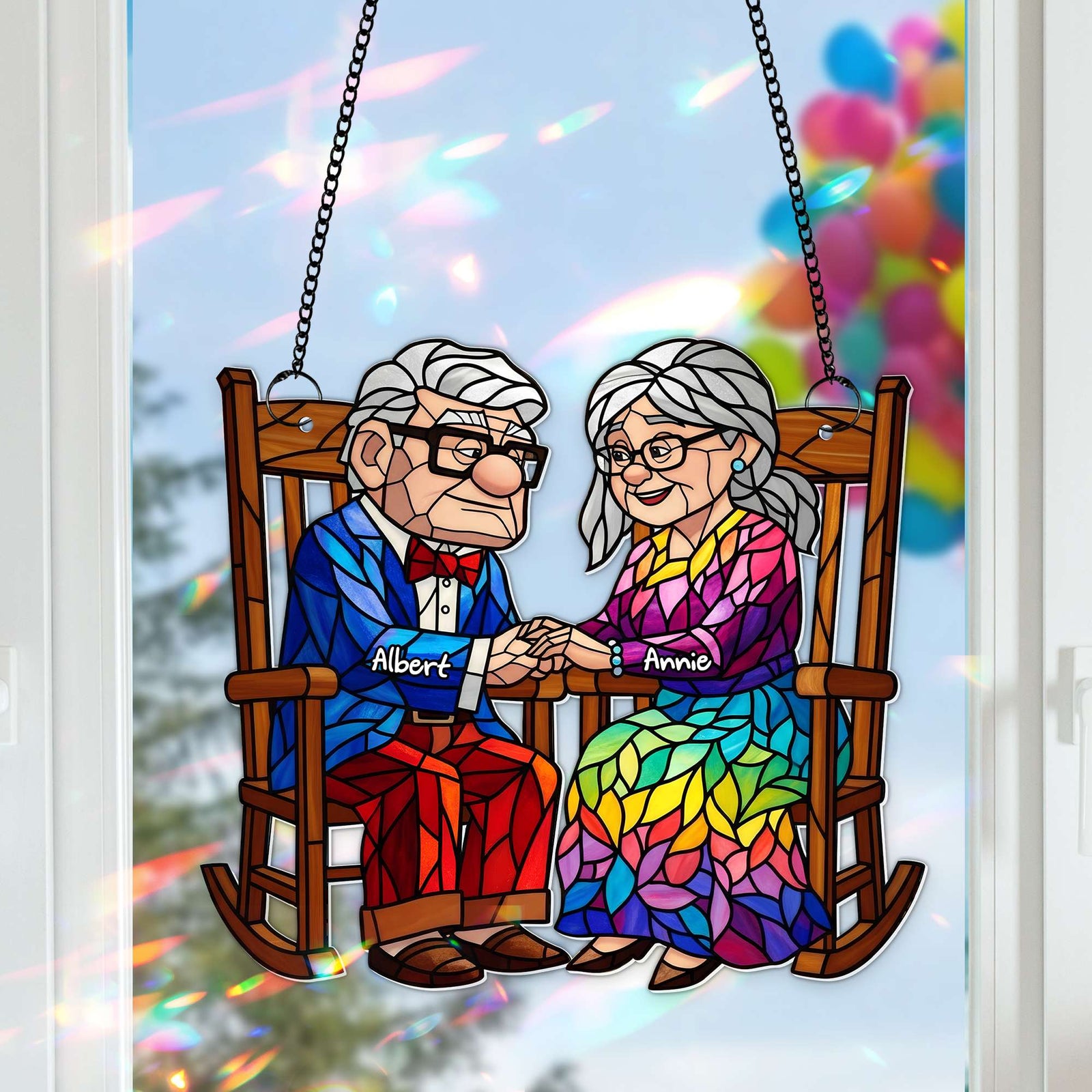 Old Couple On the Porch Suncatcher - Personalized Gifts For Couples 01TOLU190725-Homacus
