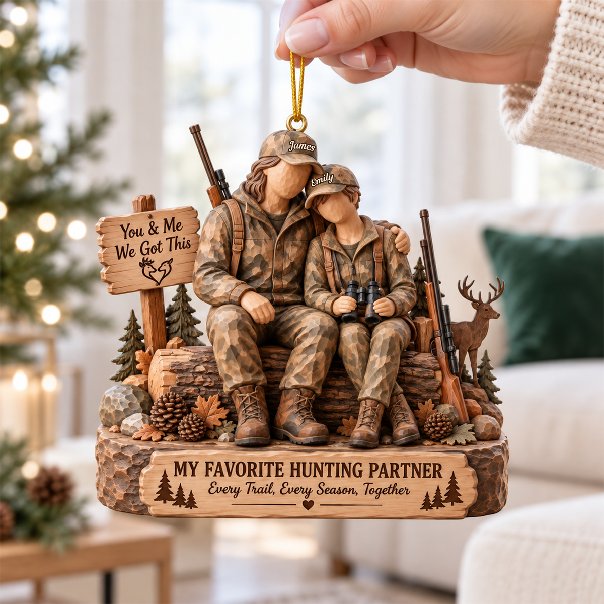 Hunting Partner Wood Effect Ornament - Personalized Gifts For Hunting Couple 02qhqn191026-Homacus