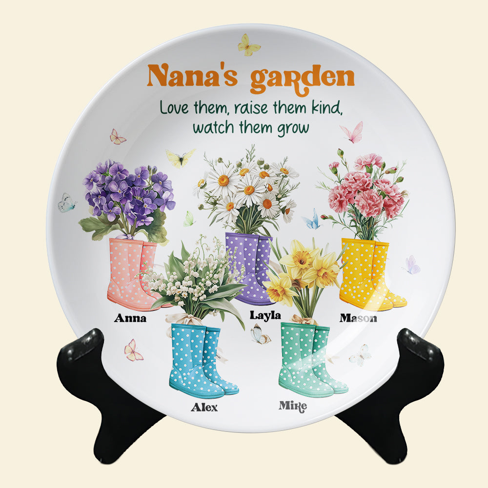 Personalized Gift For Grandma Ceramic Round Plate Flower Boots 01KAMH20325-Homacus