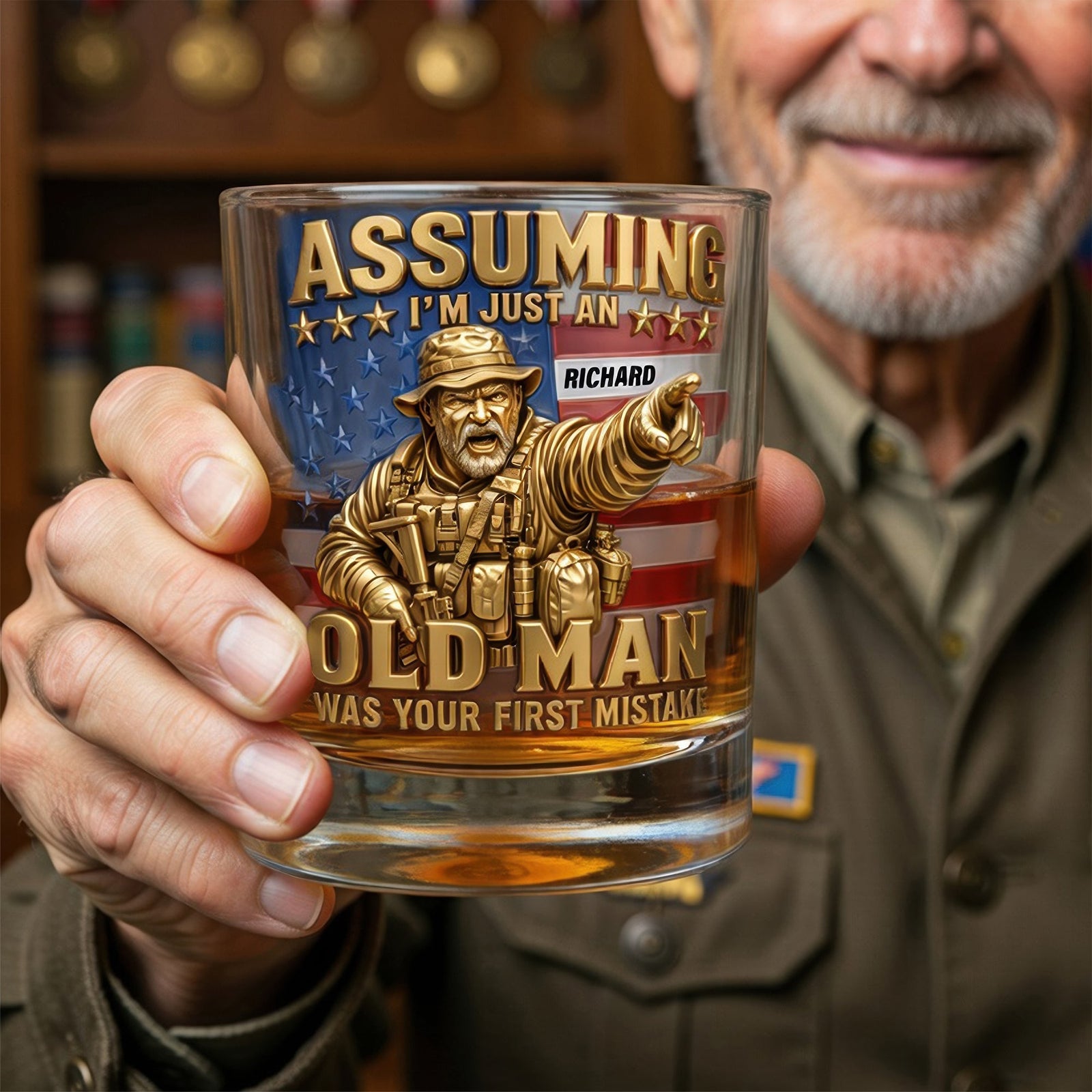 Funny Veteran Round Glass - Personalized Gifts For Veterans 01PAQN070726-Homacus