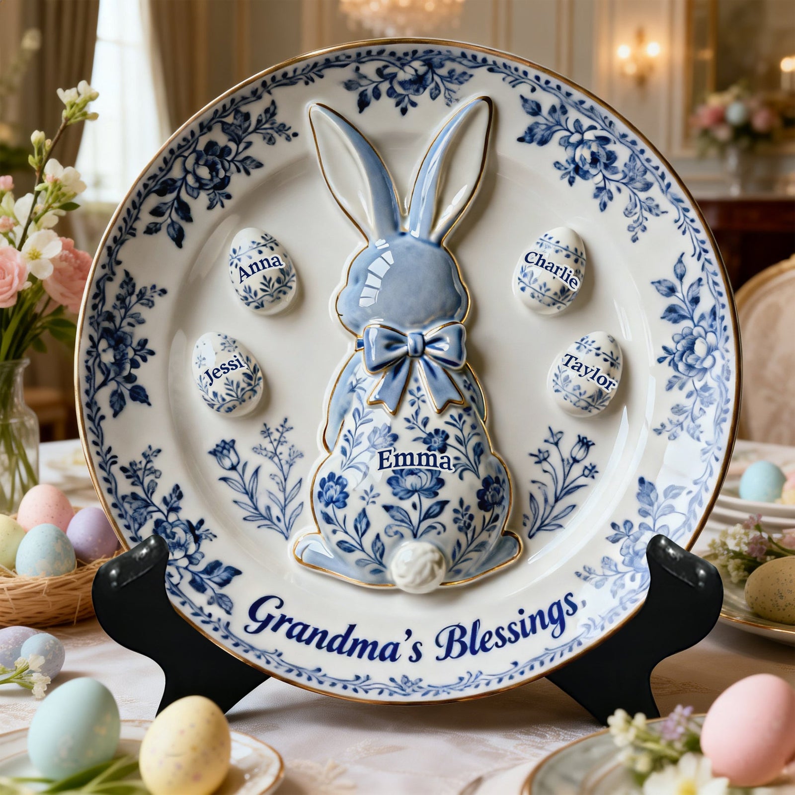 Grandma's Blessing Round Plate - Personalized Easter's Day Gift For Grandma 01NALU040226