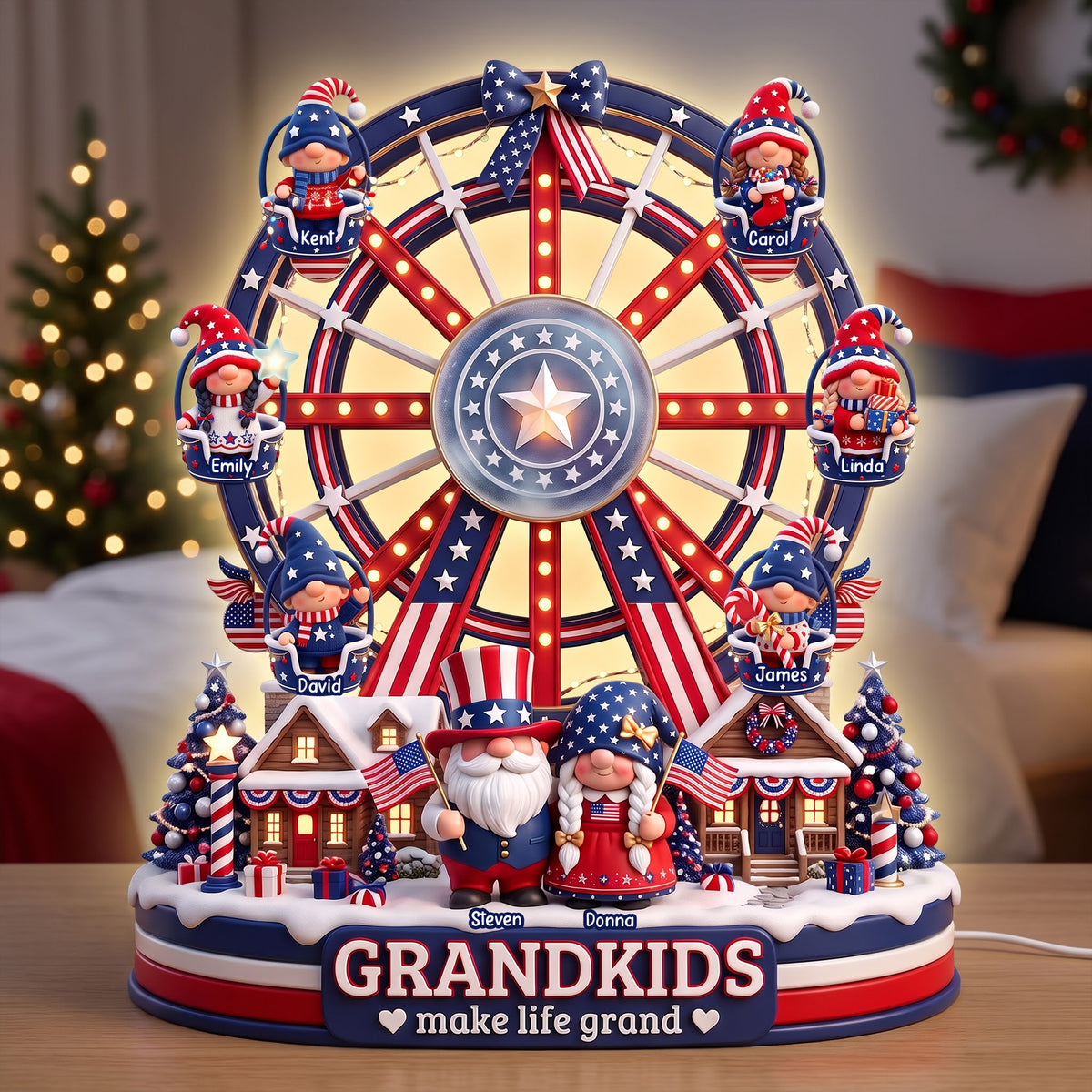 USA Gnome Grandkids Ferris Wheel Acrylic Light Box - Personalized Gifts For Christmas 02paqn270826