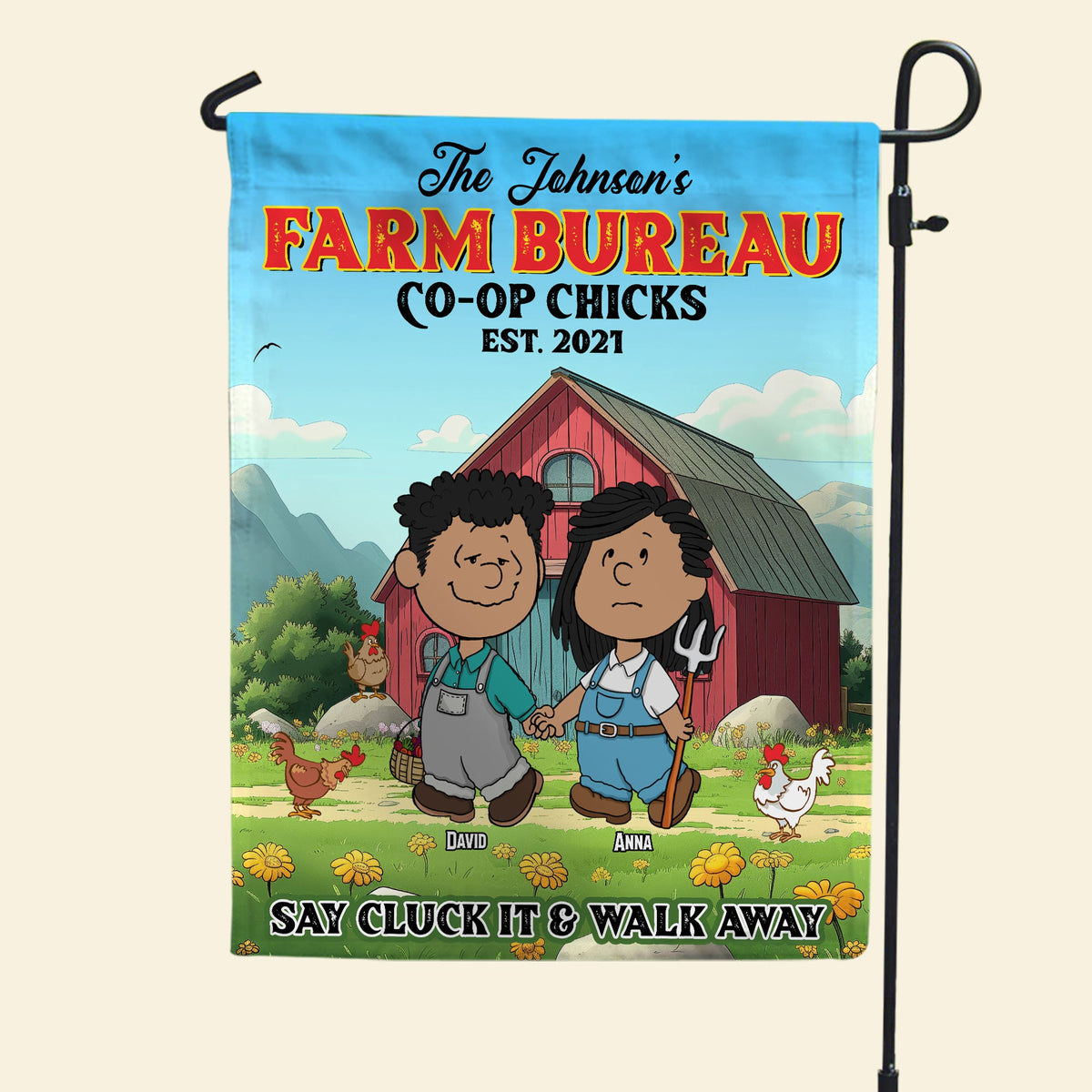 Personalized Gifts For Farmer Couple Garden Flag 01totn200225hg Farm Bureau Coop Chicks Say Cluck It And Walk Away-Homacus