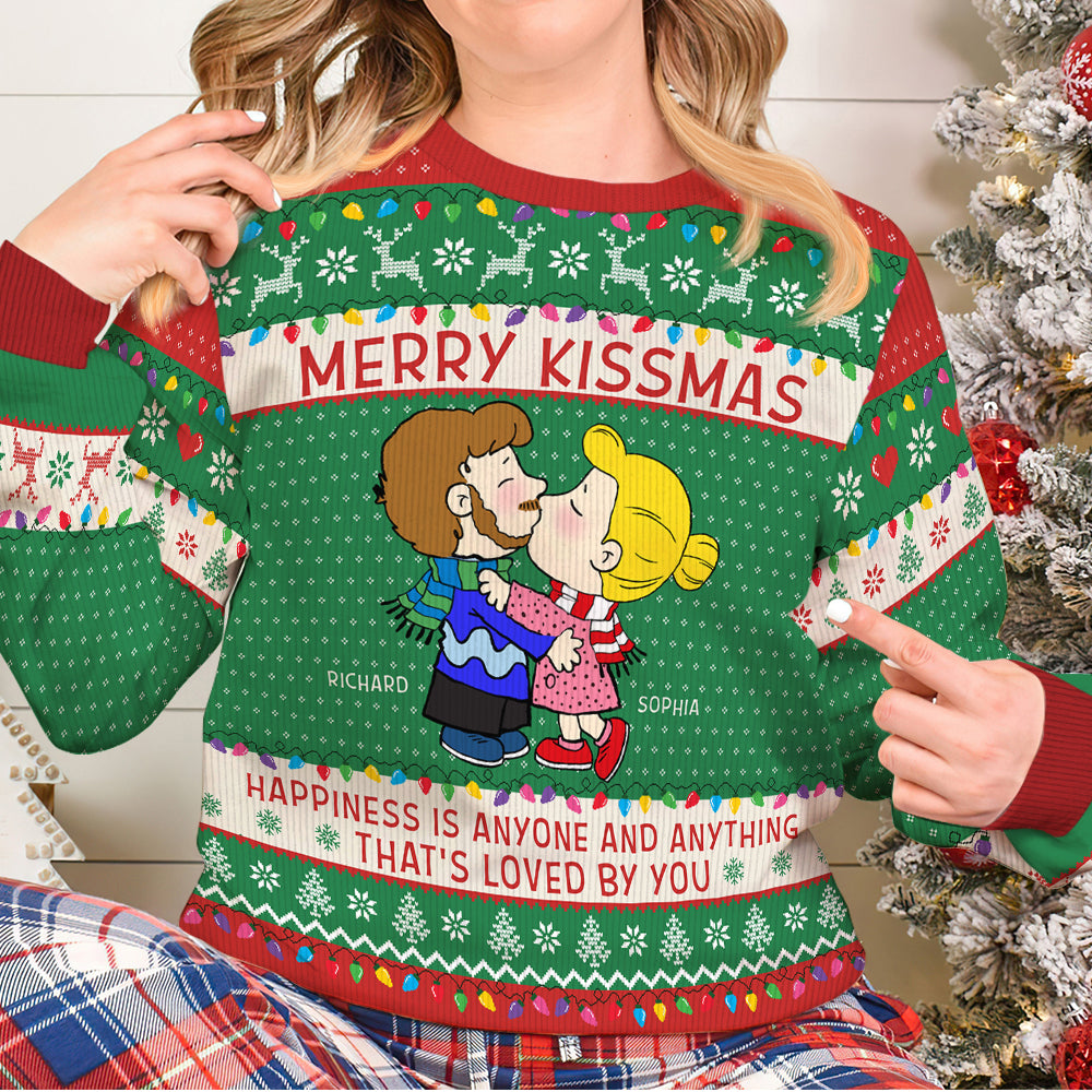 Personalized Gifts For Couple Ugly Sweater, Cartoon Couple Kissing 02TGQN151024HG-Homacus