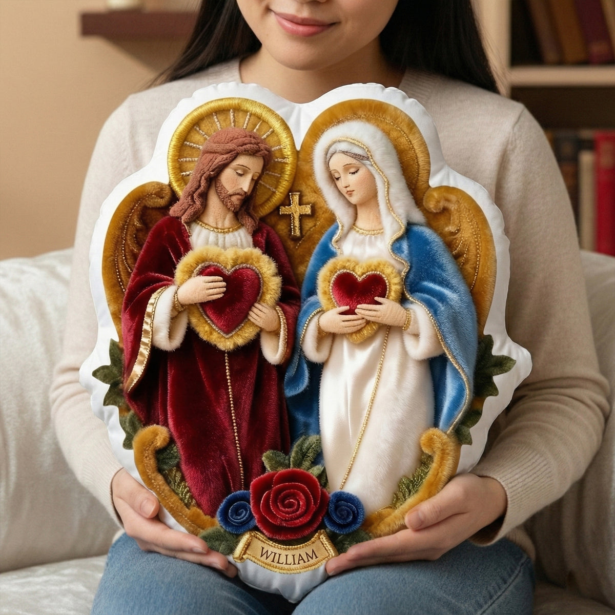 Sacred Hearts Christian Pillow - Personalized Gifts For Christian Family 02TGLU191225-Homacus