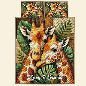 Personalized Gifts For Giraffe Couple Special Line Quilt Bedding Set 01KADT130125-Homacus