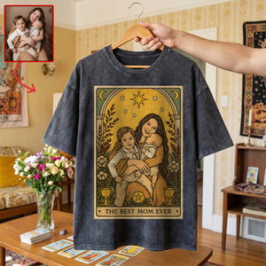 Best Mom Tarot Card Washed T-shirt - Custom Photo Gifts For Moms 02qhqn240426-Homacus