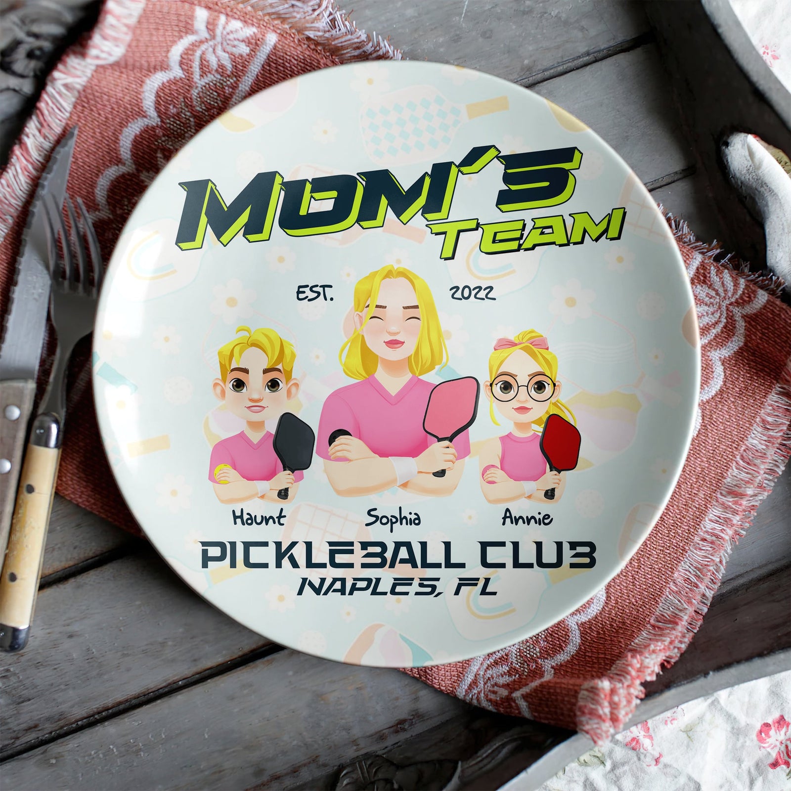 Personalized Gift For Pickleball Mom Ceramic Round Plate- Mom's Team 01XQLU200325PA-Homacus