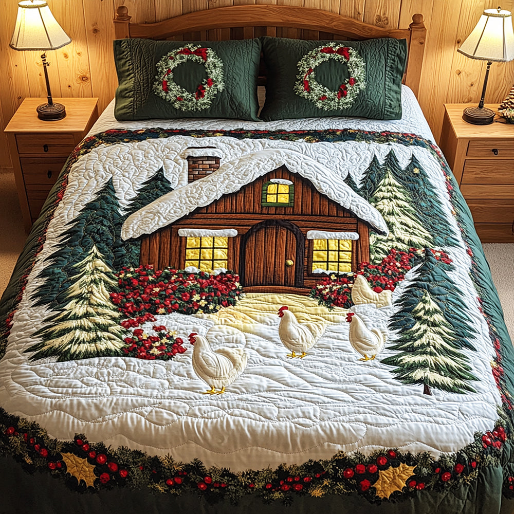 Farmhouse In Snow Quilt Bed Set - Gifts For Chicken Lovers 03tgqn080825-Homacus