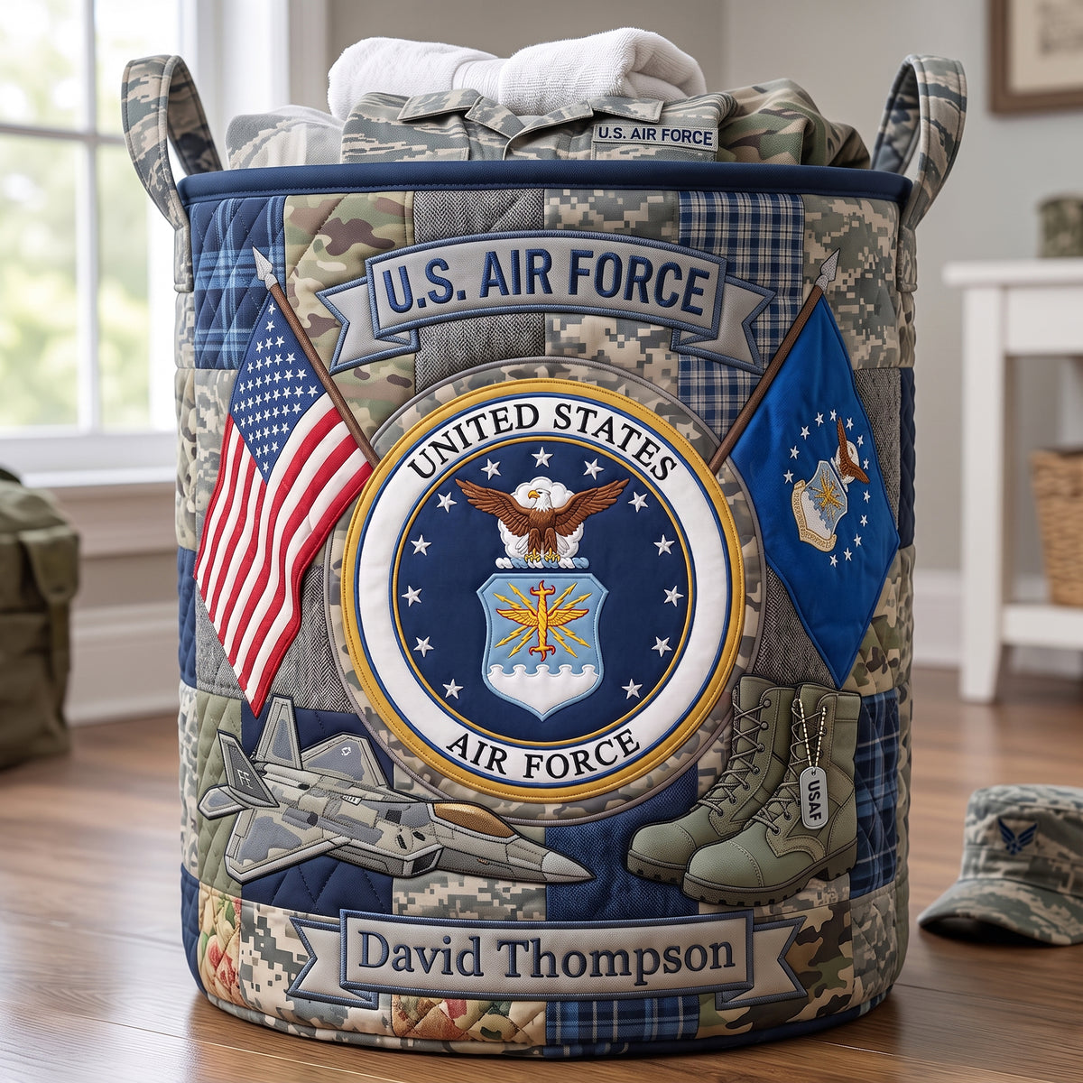 Military Quilted Laundry Basket - Personalized Gifts 03huqn240726