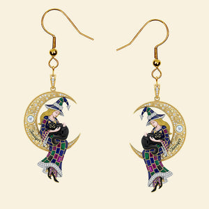 Black Cat & Witch Acrylic Earrings – Personalized Gifts For Witch Lovers 03naqn110725-Homacus