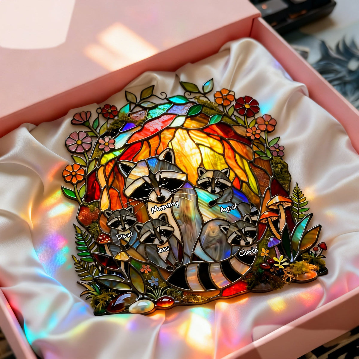 Raccoon Family Suncatcher Ornament - Personalized Gifts For Mom 01tylu260226-Homacus