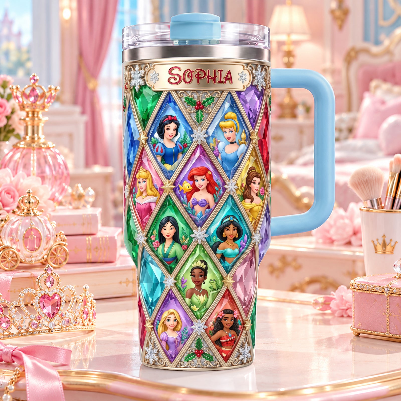 Lovely Fairy Tale Princesses Colorful 40oz Tumbler With Handle - Personalized Christmas Gifts 04palu241026-Homacus
