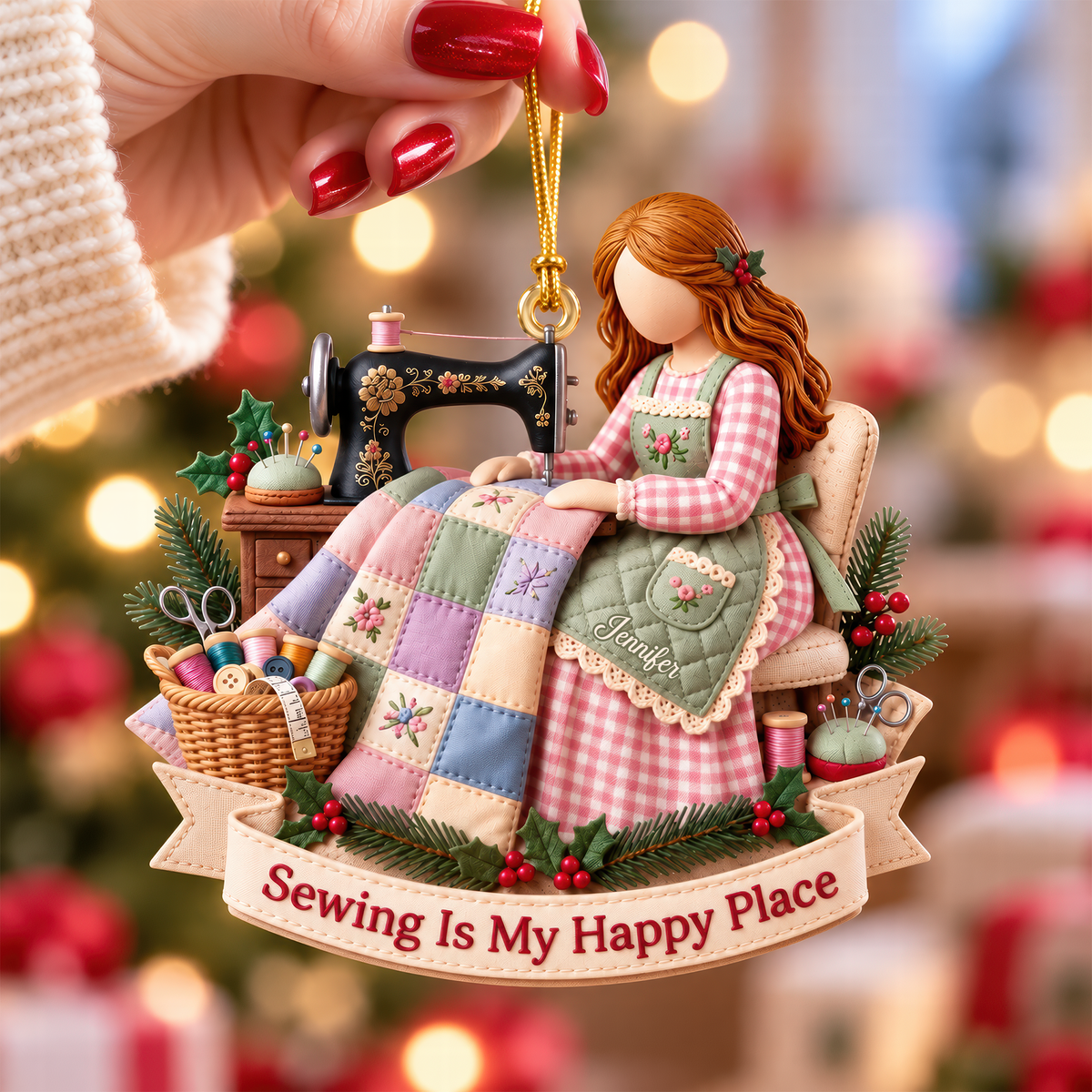 Sewing Girl Acrylic Ornament - Personalized Christmas Gifts For Sewing Lovers 02pgqn241026-Homacus