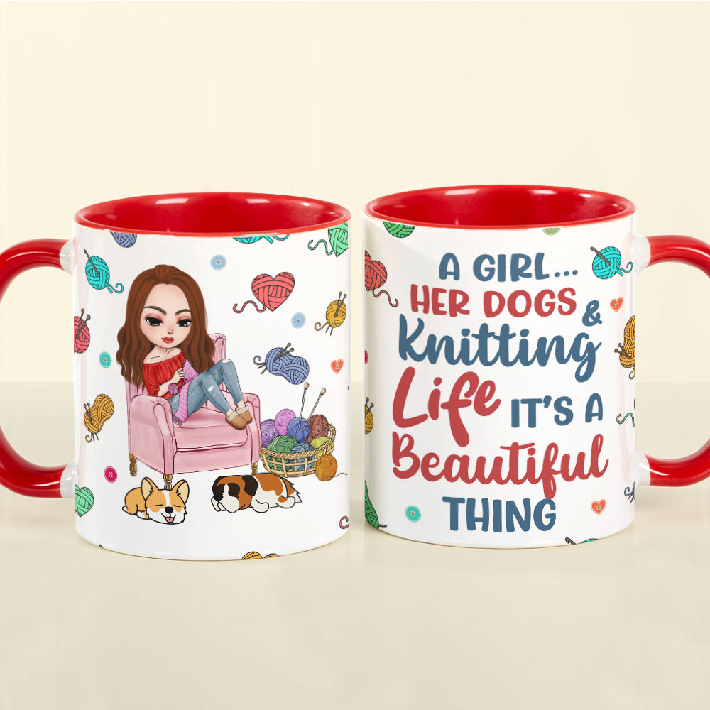 Personalized Gifts For Knitting Lover Accent Mug Women Sitting Knitting With Dog 04XQPU010824HH-Homacus