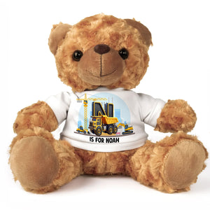 Personalized Gifts For Kids Bear With Shirt 03xqtn140225 Construction Truck Alphabet Letters-Homacus