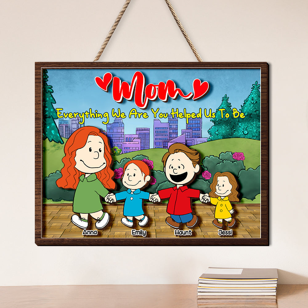 Personalized Gifts For Moms Wood Sign Mom & Kids Holding Hands 03TOLU220125DA-Homacus