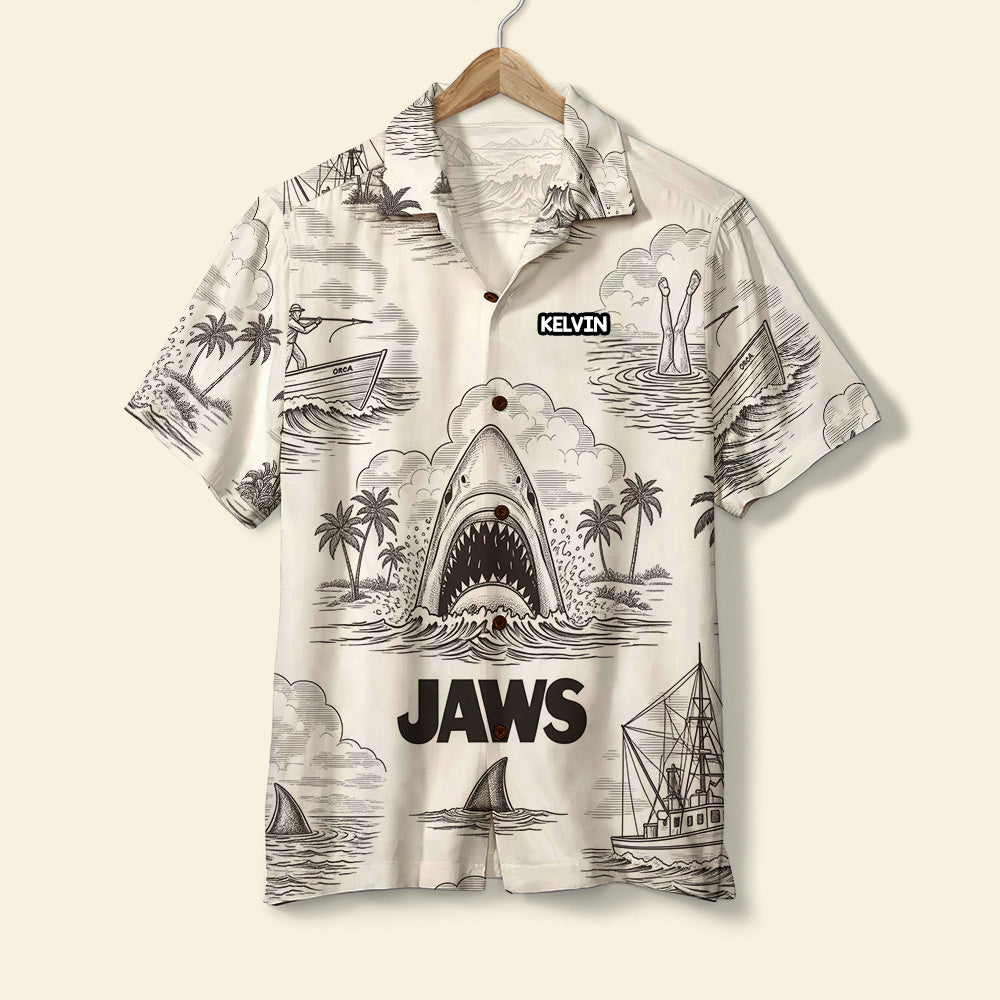 Shark Toile De Jouy Style Hawaiian Shirt - Personalized Gifts For Movie Lovers 02namg150725-Homacus