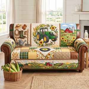 Green Farm Tractor Quilted Sofa Cover - Personalized Gifts For Tractor Lovers 05pgtn260626-Homacus