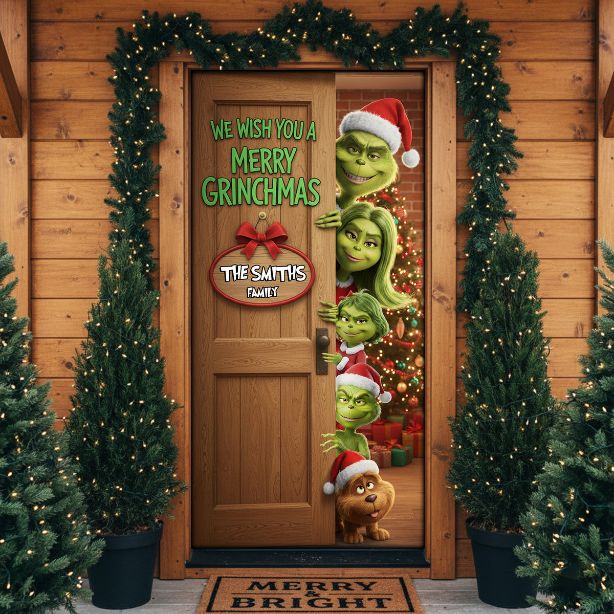 Family Green Monster Door Cover - Personalized Gifts For Family Christmas Door Cover 06KILU031125-Homacus