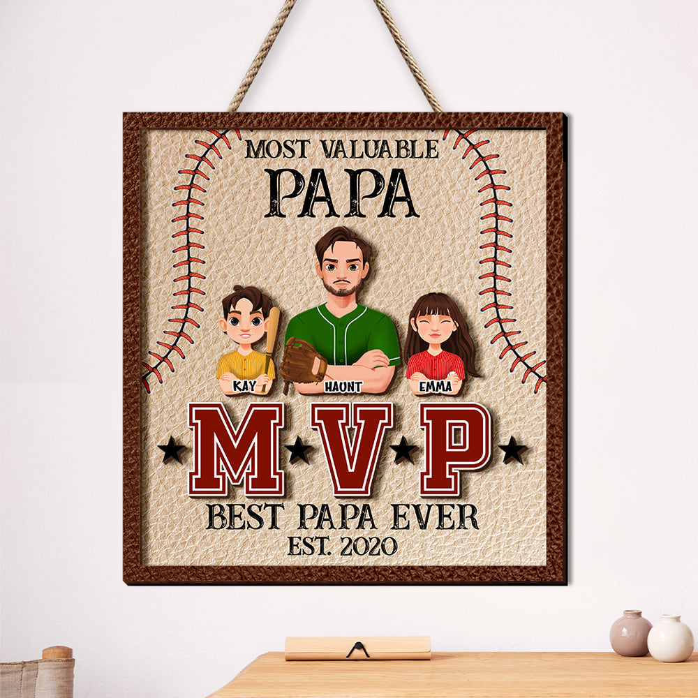 Most Valuable Baseball Dad, Personalized Gifts For Dad Wood Sign 01TOLU210125HG-Homacus