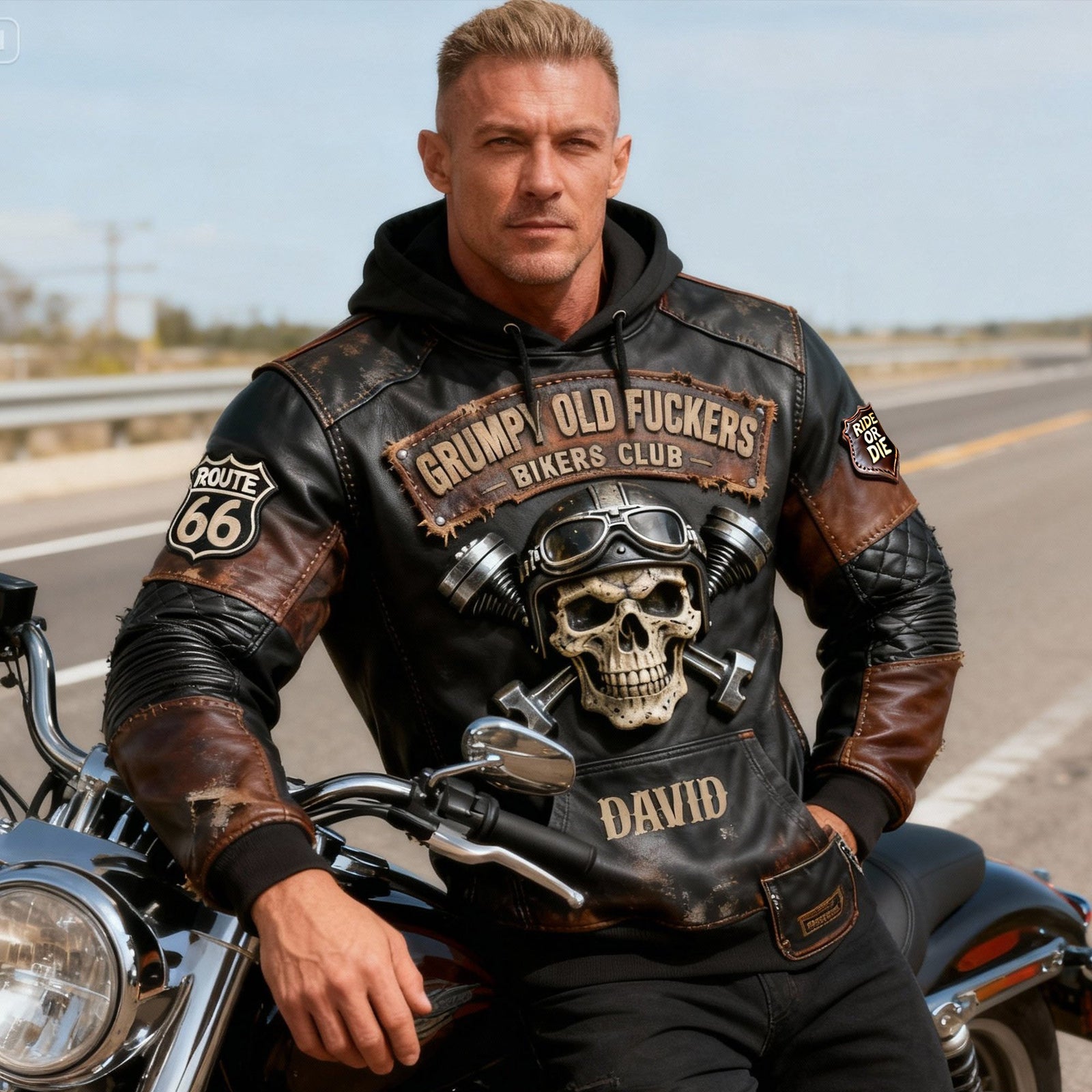 Vintage Biker Skull Hoodie - Personalized Gift For Bikers 05NALU230126-Homacus