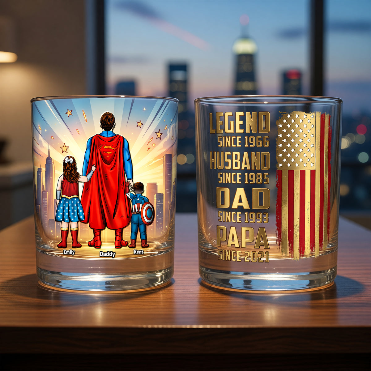 Strong Dad and Kids Round Glass - Personalized Gifts For Dad 01naqn140526-Homacus