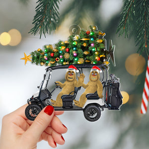 Golf Ornament - Personalized Gifts For Couple With Bigfoots Riding Golf Cart-Homacus