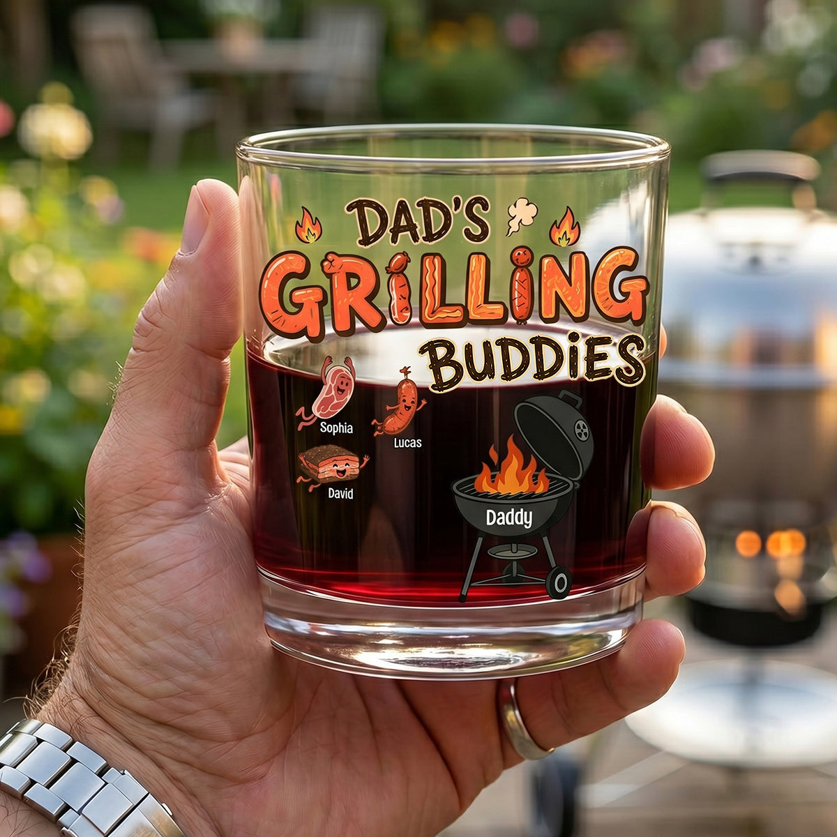 Grilling Buddy Dad And Kids 11oz Round Glass - Personalized Gifts For Father's Day Glass 02QHTN020626-Homacus