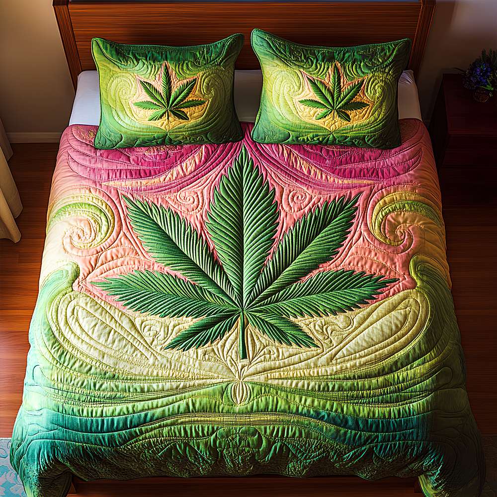 Chilling Leaf Botanical Quilt Bedding Set - Gift For Weed Lovers 053TGLU090625-Homacus