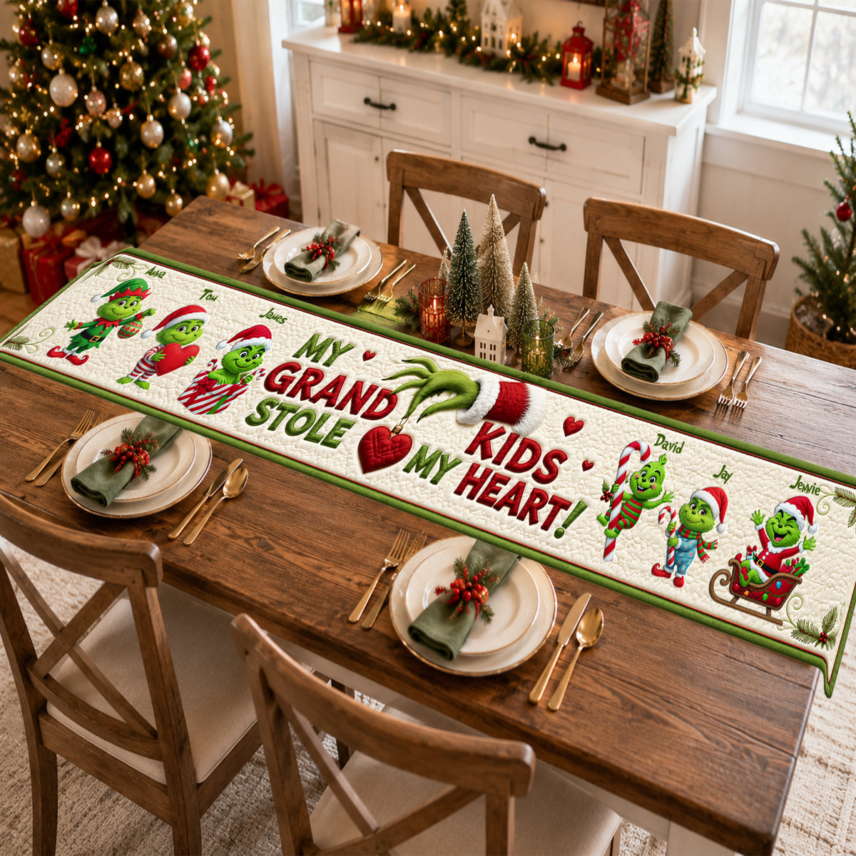 Little Green Mischief Table Runner - Personalized Christmas Gifts For Grandma 02nalu190826-Homacus