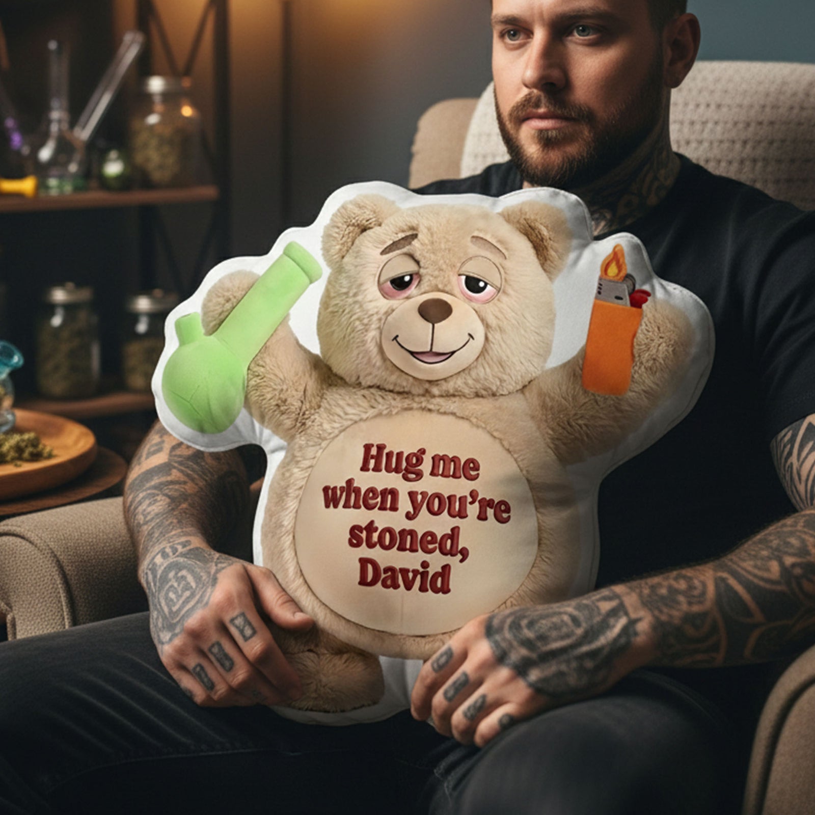 Chill Vibes Teddy Bear Pillow - Personalized Gift For Stoners 02TOLU101225-Homacus