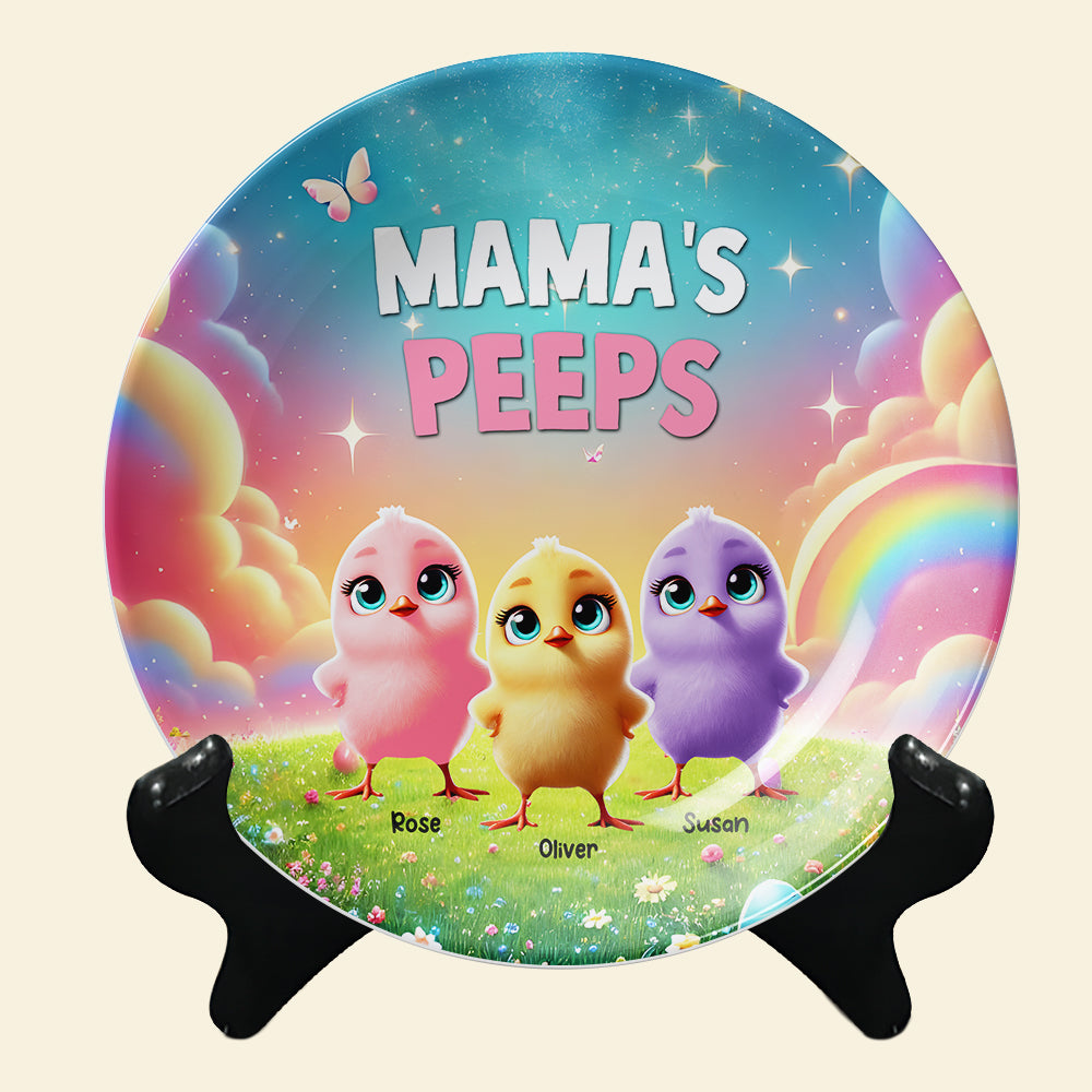 Personalized Gifts For Mom Round Plate, Easter Day Chick Peeps 021TGMH180325-Homacus
