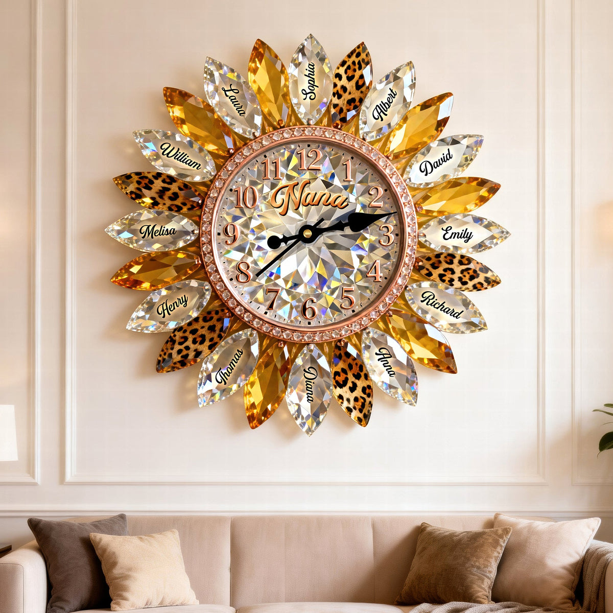 Sunflower Family Acrylic Hanging Wall Clock – Personalized Gifts For Grandma 02naqn221225-Homacus