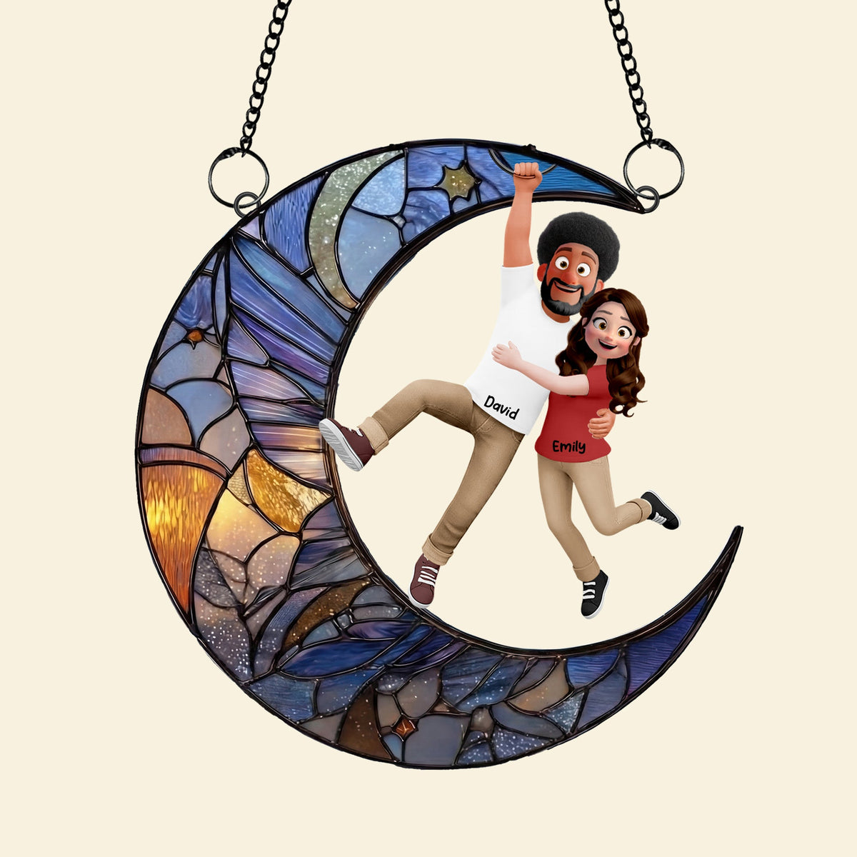 Fun Hanging Couple Moon Suncatcher Ornament - Personalized Gifts For Couple 03qhqn011225-Homacus