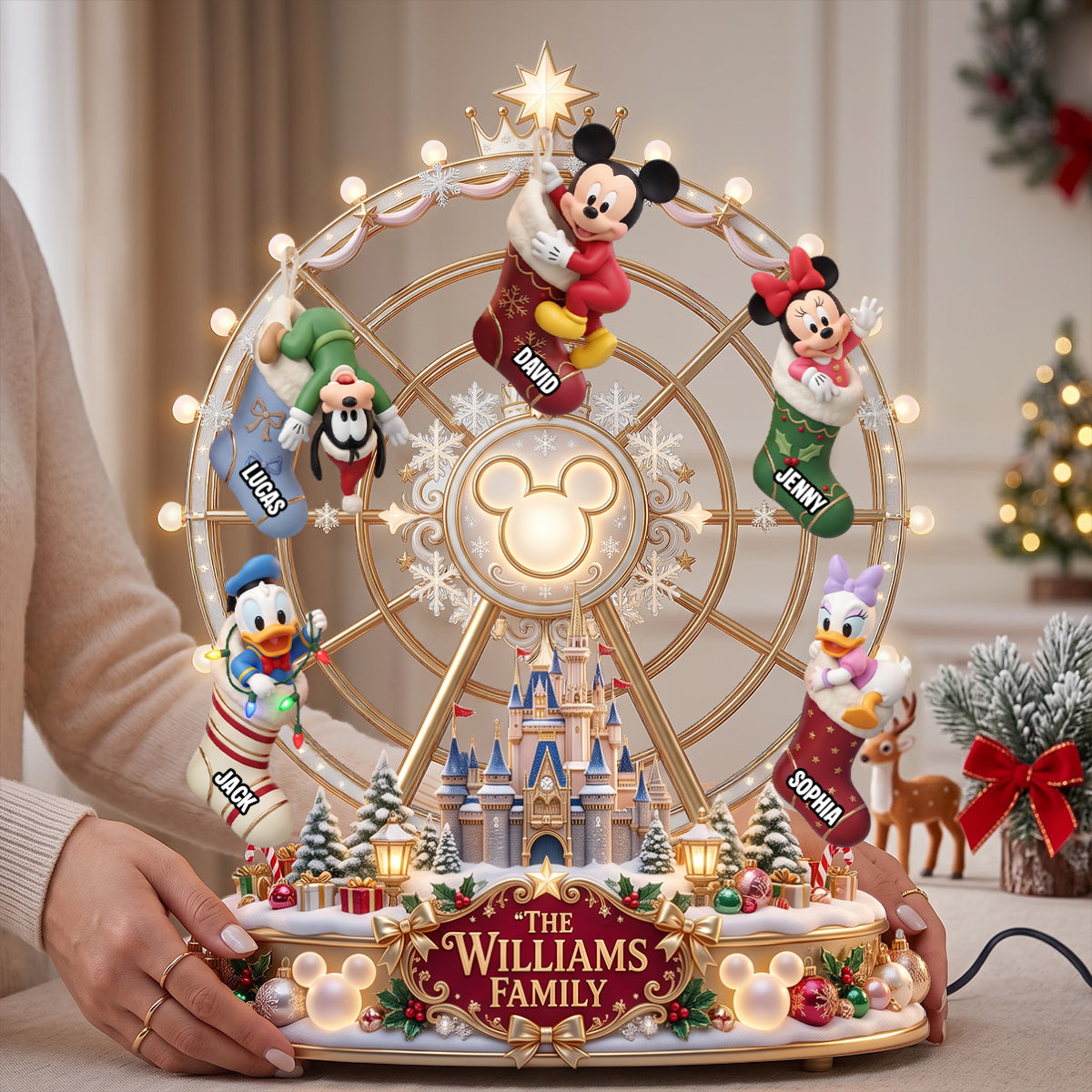 Kids In Christmas Sock Ferris Wheel Acrylic Light Box - Personalized Christmas Gifts 02patn240826