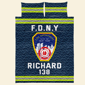 Fire Department Quilt Bedding Set- Custom Fire Station Logo Gifts For Firefighter With Name, Number Tag 03qhqn080125-Homacus