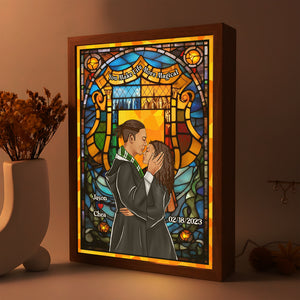 Personalized Gifts For Couple Light Frame Wizard & Witch With Stained Glass Art-Homacus