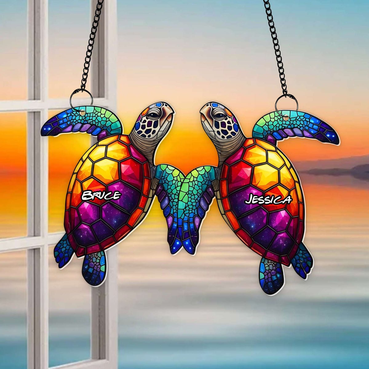 Ocean Soulmates Turtle Suncatcher Ornament - Personalized Gifts For Couple 05TOLU080725-Homacus
