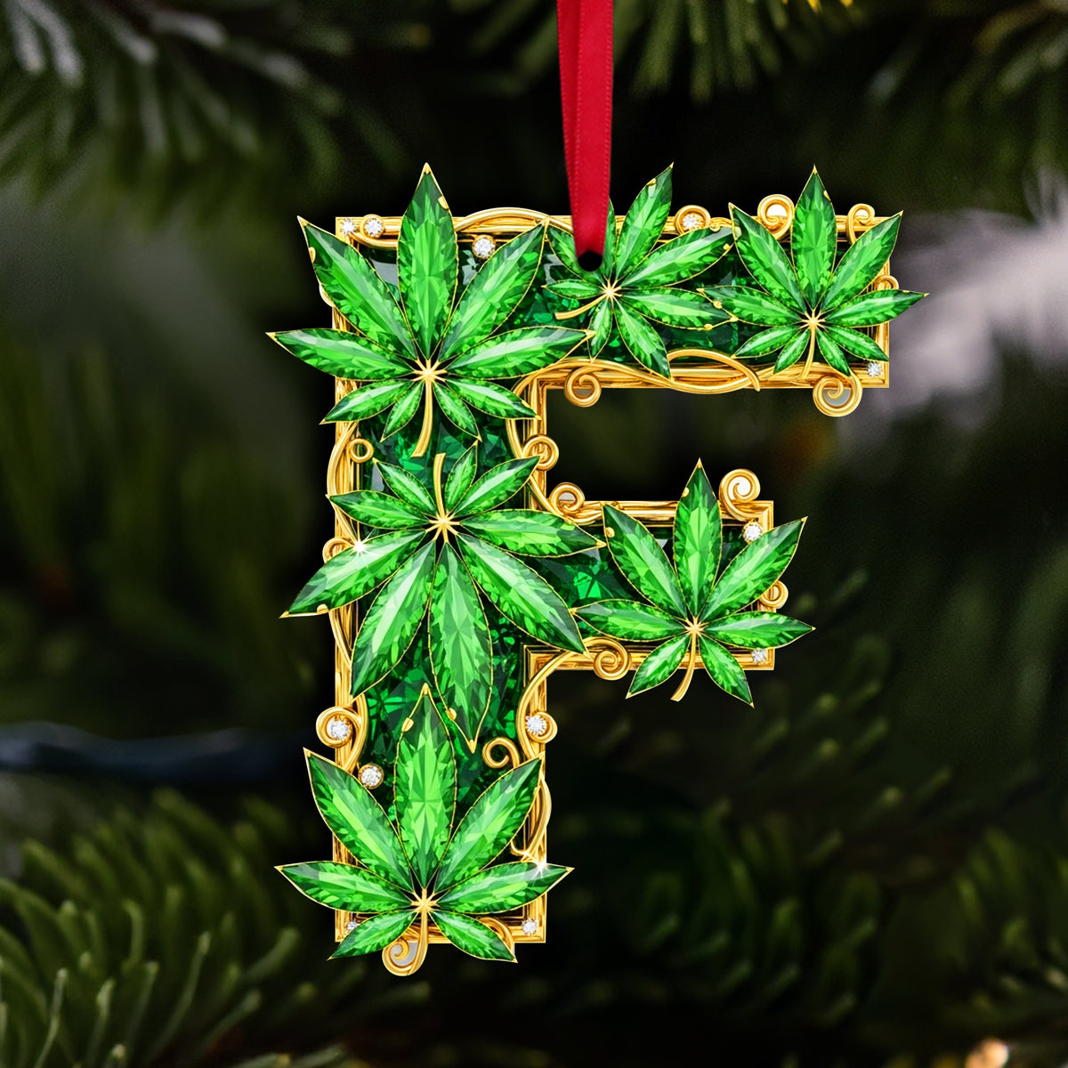 Crystal Leaf Initial Ornament - Christmas Gifts For Stoners 05TOLU270825-Homacus
