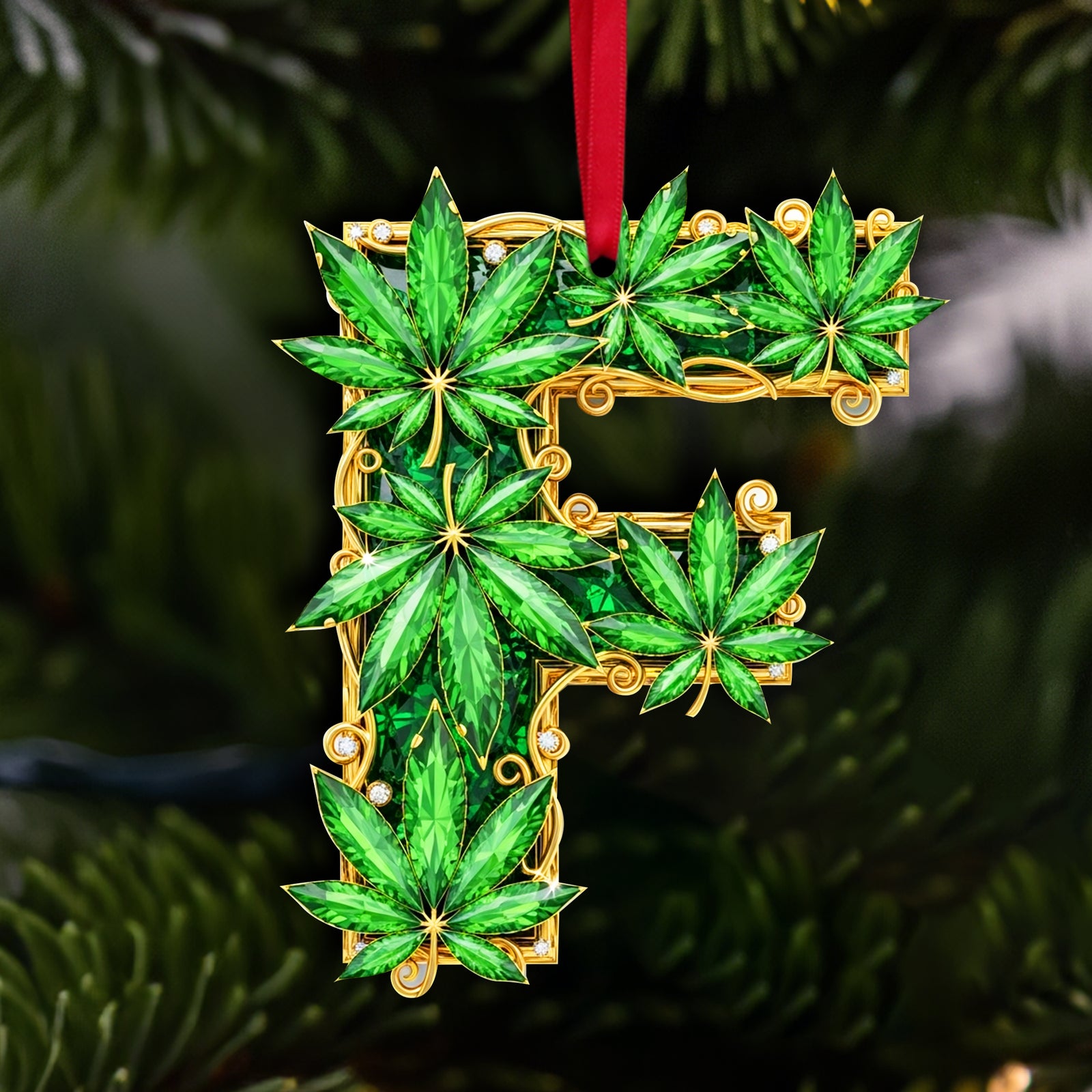 Crystal Leaf Initial Ornament - Christmas Gifts For Stoners 05TOLU270825-Homacus
