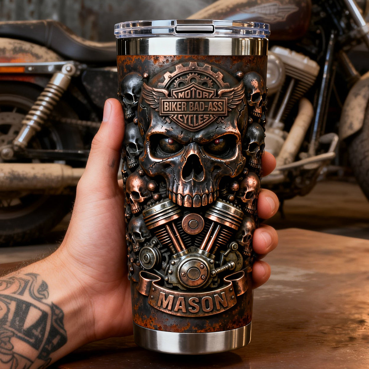 Fierce Skull Motorcycle Tumbler, Personalized Gifts For Bikers 04qhlu070126-Homacus